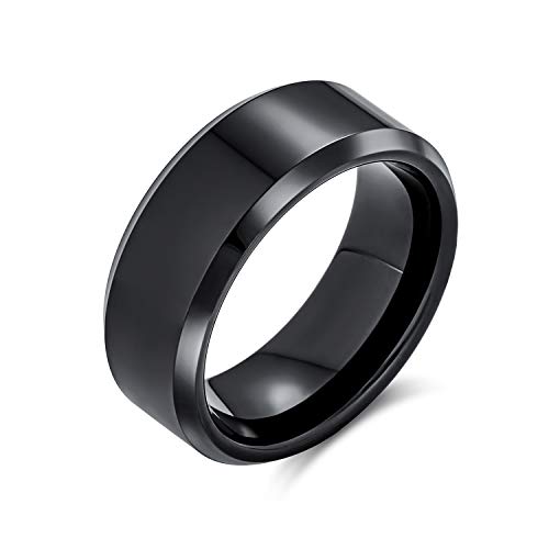 Plain Simple Beveled Edge Black Couples Titanium