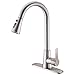 Lead-free Modern Commercial Brushed Nickel Stainless Steel Single Handle Pull Down Sprayer Spring Kitchen Sink Faucet, Pull Out Kitchen Faucets With Deck Plate