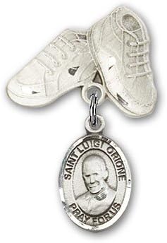 ReligiousObsession's Sterling Silver Baby Badge with St. Luigi Orione Charm and Baby Boots Pin