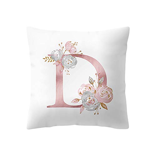 Bronzing Letter Throw Pillow Cover Cushion Case Decorative Pillowcase for Home Sofa Bed Car (ABCD LETTER White and Rose Gold, 18 × 18 Inch)