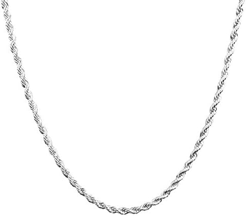 925 Sterling Silver 3mm Rope Chain - Available in 10" 11" 14" 16" 18" 20" 22" 24" 26" 28" and 30" with Gift Box (Length: 24" - 3mm Rope Chain)