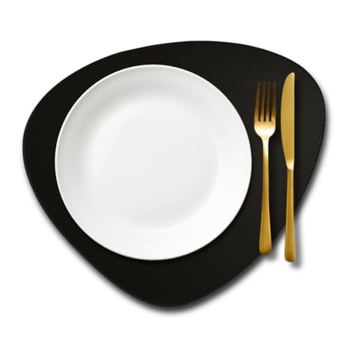 Jogo Americano Sousplat em Couro Ecológico Preto Formato Orgânico Impermeável, Resistente e Fácil de Limpar, Elegante para Mesa Posta e Decoração (6)