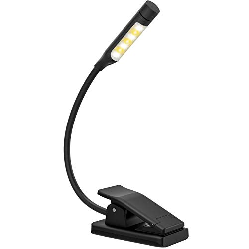TOPELEK 7 LED Reading Light, Rechargeable Book Light with Stepless Dimming, Adjustable Color Temperature, Knob Control, Easy Clip On Reading Lamp for Night Reading in Bed