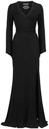 Runway Robe | Chic Pull-Over Kimono Dress Robe. Fitted Cotton Stretch. Elegantly Long Floor Length. (Large, Black)