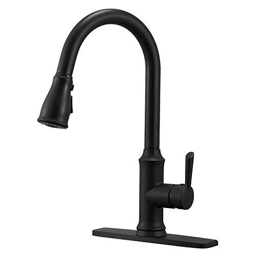 Pull Down Kitchen Sink Faucet Contemporary Matte Black Single Handle Gooseneck Stainless Steel