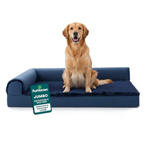 Furhaven Orthopedic Dog Bed for Large Dogs w/ Removable Bolsters & Washable Cov…