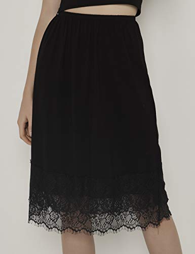 Women's Half Slip Skirt Anti-Static Knee Length Lingerie Plus Size Underskirt Lace Trim Elastic Waist Midi Skirt