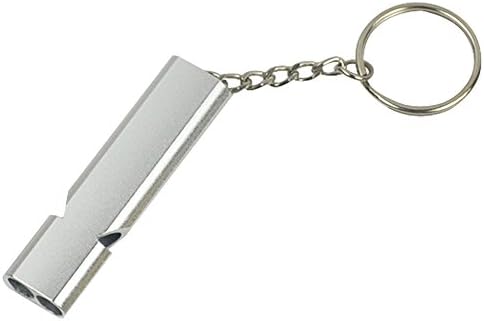 Hxst High Frequency Aluminum Alloy Double Tubes Whistle with Keychain (Silver)