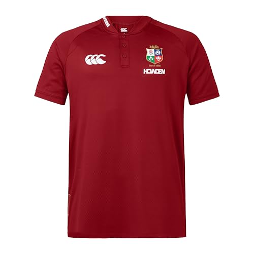 Canterbury Mens Official British & Irish Lions Polo Shirt | Breathable | Moisture Wicking, Red Dahlia, XS