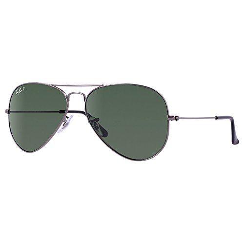 Ray-Ban 3025 Aviator Large Metal Non-Mirrored Polarized Sunglasses, Gunmetal/Green (004/58), 58mm