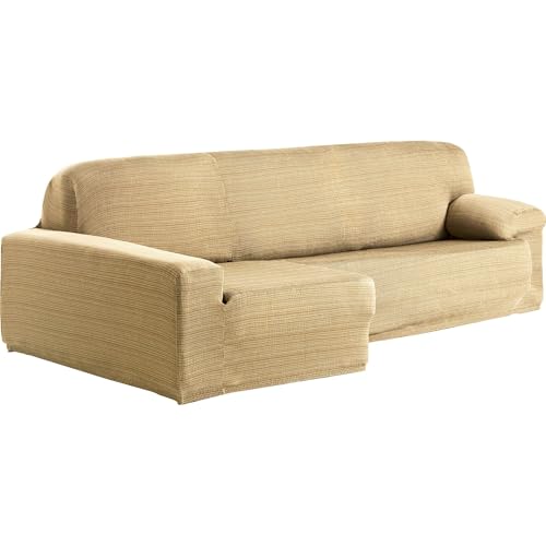 ECOMMERC3 Chaise Longue Sofa Cover | Long Arm Left Arm Elastic Jacquard Sofa Cover - Beige Universal Fit with Gripping Foams and Non-Slip Rubber