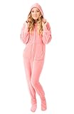 Big Feet Pjs Pink Hooded Plush Adult Womens Footed Pajamas Onesie