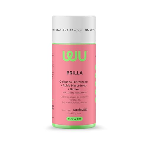 WU Nutrition BRILLA | Colágeno Hidrolizado Puro, Biotina y Ácido Hialurónico | Péptidos de Colágeno | Vitaminas para Mujer (Vitamina C, D, E y Zinc) | Suplemento para Cuidado de Cabello, Piel y Uñas | 120 Cápsulas Vegetales (2 Meses)
