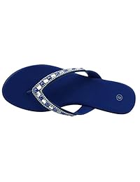 Cambridge Select Sandalia de cuña media con cadena de cuentas y diamantes de imitación, con tachuelas, sin cordones, para mujer