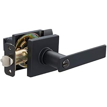 AmazonBasics Contemporary Stamford Door Lever with Lock, Entry, Matte Black