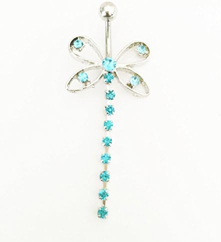 HYYIdealism 316L Surgical Steel 14 Guage Blue butterfly Belly Navel Ring Bar Barbell Button Body Jewelry