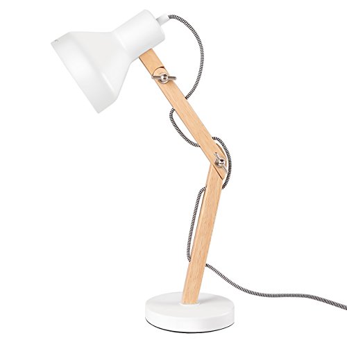 Tomons Wood Adjustable Head Desk Lamp, Designer Table Lamp, Reading Lights, Study Lamp, Work Lamp, Office Lamp, Bedside Nightstand Lamp - White