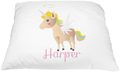 Personalized Kid's Unicorn Pillowcase Microfiber Polyester Standard 20 by 30 Inches, Yellow Haired Unicorn Pillow Cover for Girls, Personalized Pillow with Names, Personalized Gifts for Kids