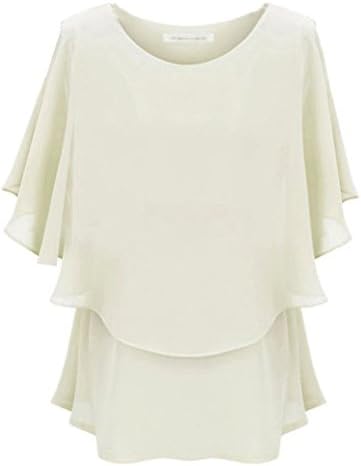 W&C Women's Loose Casual Short Sleeve Chiffon Blouses T-shirt Top (US Medium, White)