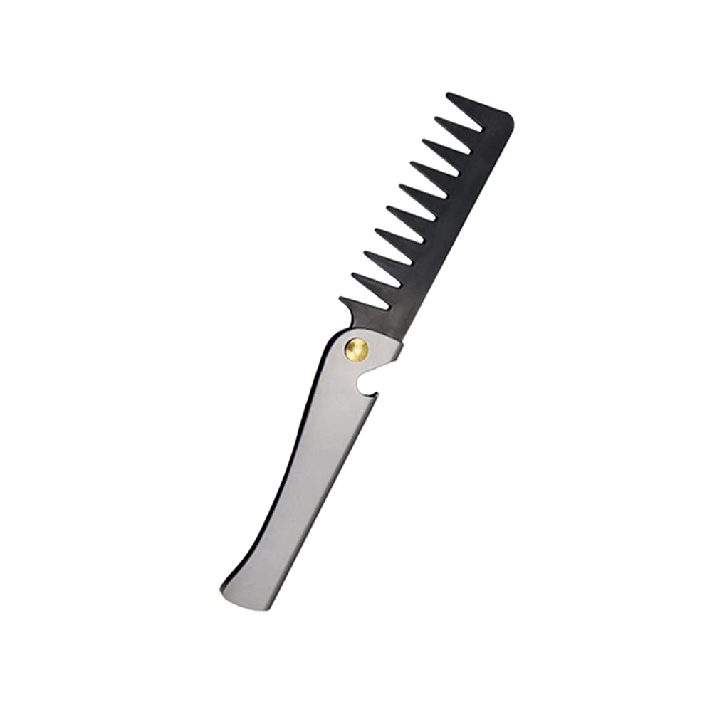Folding Comb for Men With Stainless Steel Handle - Portable Hair Comb for Styling - Ideal for Beauty Salon and Home Use