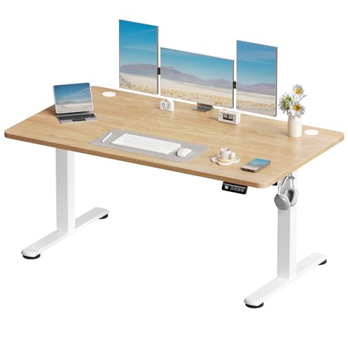 Devoko Elektrisch Höhenverstellbarer Schreibtisch 140 x 60cm,Beige