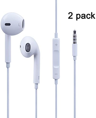 Amoner Premium Earphones with Stereo Mic & Remote Control for iPhone 6S/iPhone 6, iPhone 6 Plus,iPhone 5s 5c 5, iPad / iPod and More - White (Pack of 2)