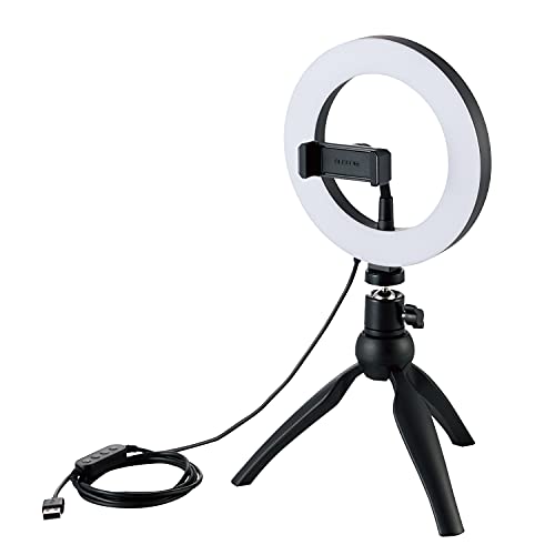 エレコム LED リングライト 三脚 16㎝ 3色モード / 10段階調光 USB給電 ブラック DE-L02BK