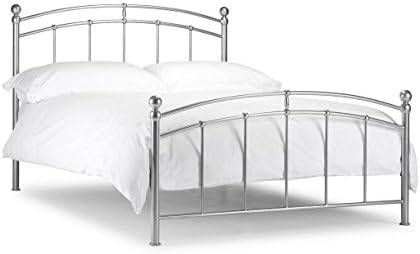 Bed Frame Modern Design with Curved Headboard & Foot End Included (Material: Metal, Color: Silver) (Double (4' 6"))