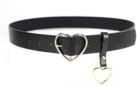 Aurorao Heart-shaped Wide Black Belt with Metal Buckle for Women Girls Students