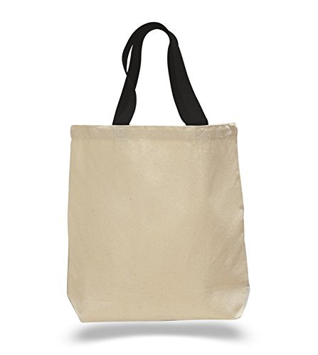 Photo 1 of (Set of 12) 12 Pack- Wholesale Cotton Canvas Gusset and Contrasting Handles Tote Bag (Black)
