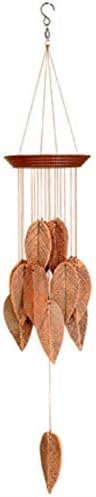 ALILEO Solid Wood Pottery Leaves Wind Chimes Hanging Pottery Gifts Girls Birthday Gift Ornaments