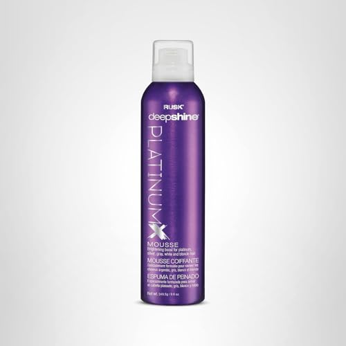RUSK Deepshine PlatinumX Mousse, Lightweight, Alcohol-Free, for Platinum, Blonde, Gray, and Silver Hair, Enhances Body and Volume While Restoring Haircolor, 8.8 oz