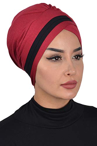 Instant Turban Cotton Scarf Head Wrap Cancer Chemo Headwear Two Colored Maroon - Thumbnail 3