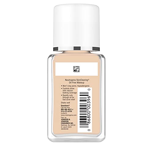 NEUTROGENA SKINCLEARING OIL-FREE ACNE AND BLEMISH FIGHTING LIQUID FOUNDATION WITH.5% SALICYLIC ACID ACNE MEDICINE, SHINE CONTROLLING MAKEUP FOR ACNE PRONE SKIN, 30 BUFF, 1 FL. OZ