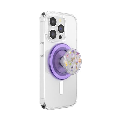 PopSockets Round Phone Grip Compatible with MagSafe, Adapter Ring Included, Phone Holder, Wireless Charging Compatible – Purple Fields