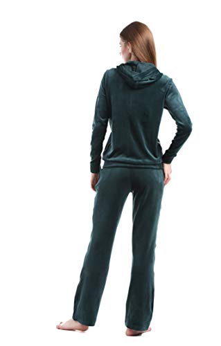Dolcevida Women's Active Solid Velour Tracksuit Zip up Hoodie & Pullover Sweatshirts and Sweat Pant Sweatsuit (Green, XL)