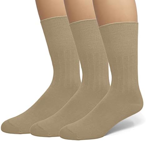 EMEM Apparel Men's Diabetic Dress Crew Cotton Socks | Non-Binding Loose Top | Seamless Toe | 3-Pair | Big and Tall Available