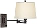 Franklin Iron Works Easley Modern Swing Arm Adjustable Wall Lamp with Cord Matte Bronze Brown Plug-in Light Fixture Dimmable Fabric Drum Shade for Bedroom Bedside Living Room Reading Kitchen