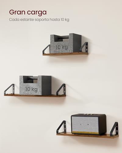 VASAGLE Wall Shelves, Floating Shelves, Set of 3, 2 Mounting Forms, 40/50/60 cm, Decorative Shelves, for Living Room, Bathroom, Kitchen, Rustic Brown and Matte Black LWS043K01