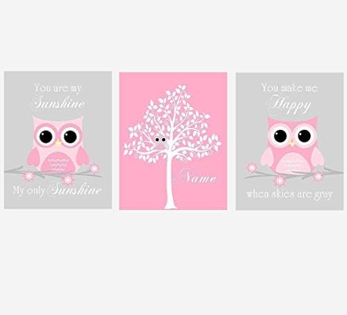 NNNNOOO Baby Girl Nursery Art Pink Owls You Are My Sunshine Girl Room Prints Baby Nursery Decor 3 Pieces Canvas Print