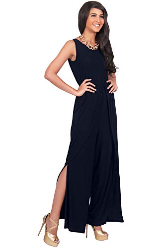 KOH KOH Womens Sleeveless Cocktail Wide Leg Casual Cute Long Pants One Piece Jumpsuit Jumpsuits Pant Suit Suits Romper Rompers Playsuit Playsuits, Navy Blue M 8-10