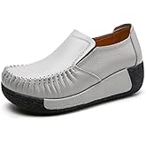 Women's Platform Leather Loafers, Breathable Non-Slip Good Arch Work Nurse Shoes, Rocking Walking Slip-On