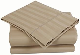 500 Thread Count 100% Cotton Damask Stripe Sheet Set (Queen Sheet Set, Wheat)