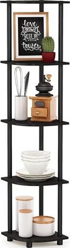 Furinno TURN-N-TUBE Corner Shelf, 5-Tier Corner Bookshelf, Open Storage Shelves, for Organization