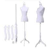 Mefeir Fashion Store Female Dress Form Pinnable White Foam Mannequin Body Torso with Wooden Tripod Base Stand (Size:2-4,White,Foam)