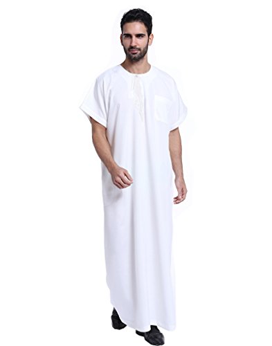 Gladthink men s muslim thobe with short sleeves beige x…