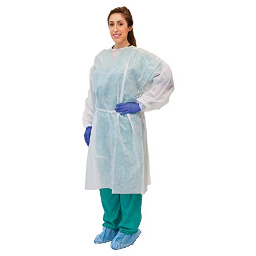 MediChoice Isolation Gown, Full Back, Knit Cuff, Tie Neck and Waist, XL, White, 131477695XL (Bag of 10)