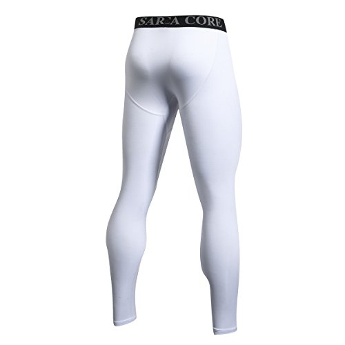 Saraca Core Men's Compression Tight Sport Pants Leggings Base Layer (White, Medium)
