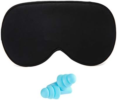 100% Silk Eye Mask Super Smooth Comfortable Sleep Mask with Adjustable Straps Super Soft Skin-Friendly Pure Cotton Filled Blindfold with Ear Plugs for Men Women Kids-Black