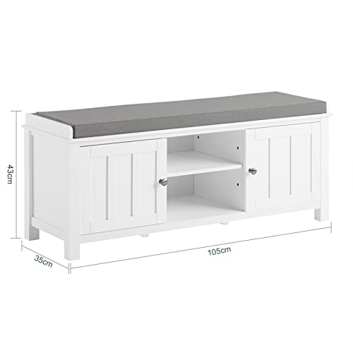 Haotian FSR35W, White Storage Bench with 2 Doors, Shelf & Removable